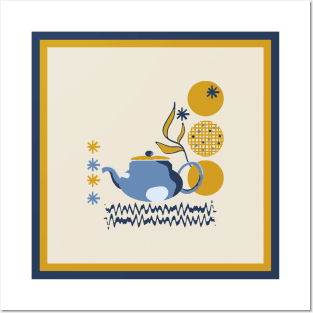 Teapot and stars - blue and yellow Posters and Art